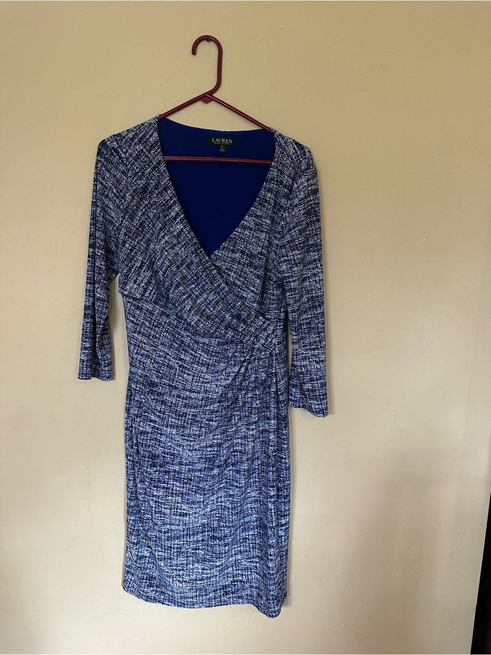 Ralph Lauren Blue Mélange Wrap-Front Midi Dress - Picture 2 of 5